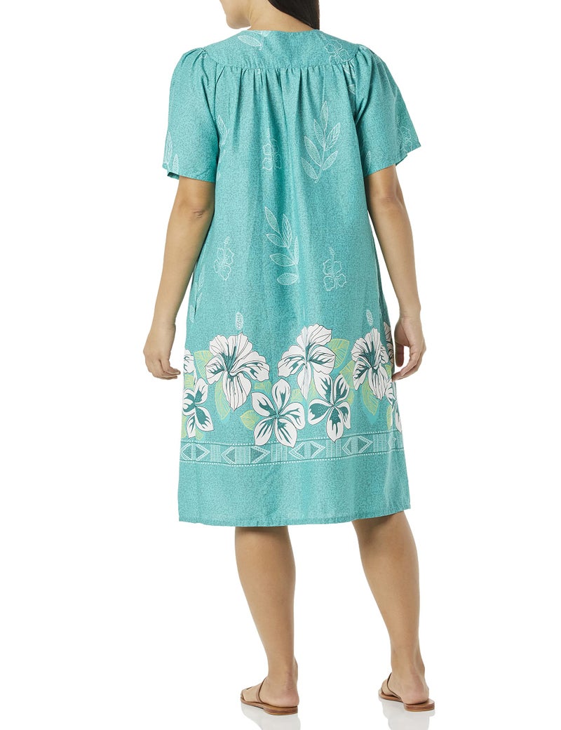 AmeriMark Womens Muumuu House Patio Dress â€“ Ladies Flowy Short Sleeve Sun Dress Lounger Gown Sleepwear - Jade - 1X - Image 3